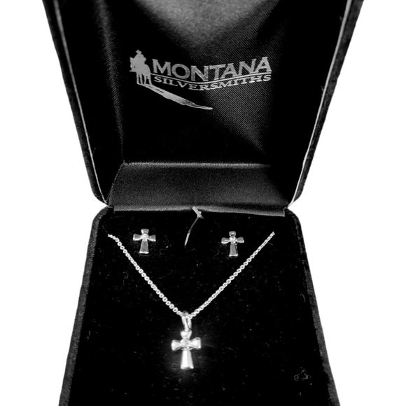 NWOT Montana Silversmiths Child's Cross Necklace/Earrings Set